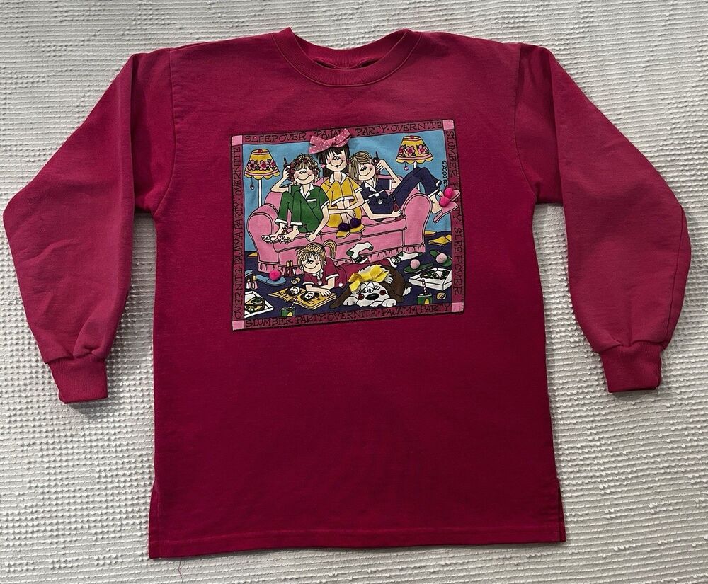 Zoodles 1990s Vintage Fuschia Pink Girls Size 10-12 Sweatshirt Slumber party